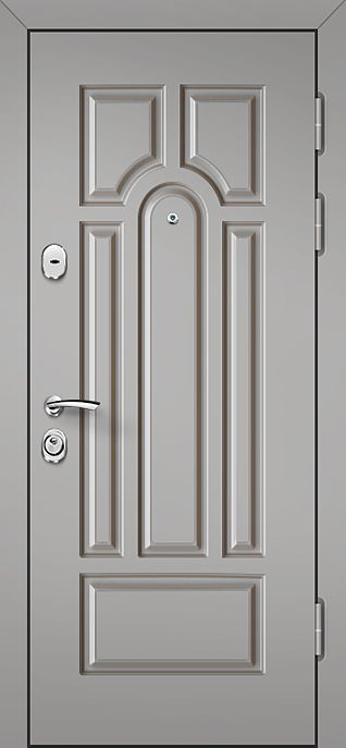 Серая филенчатая дверь с надежной фурнитурой №11
